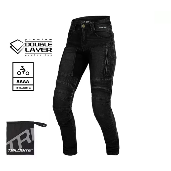 Дамски мото дънки TRILOBITE PARADO DOUBLELAYER SLIM FIT BLACK AAA(A) LEVEL 2
