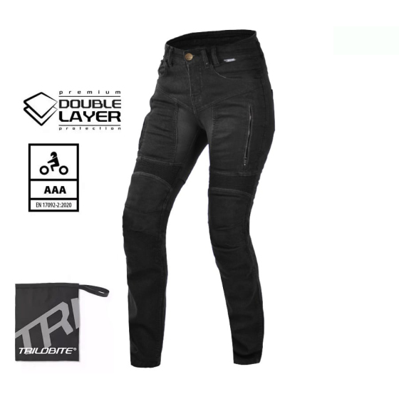 Дамски мото дънки TRILOBITE PARADO DOUBLELAYER SLIM FIT BLACK LEVEL 2