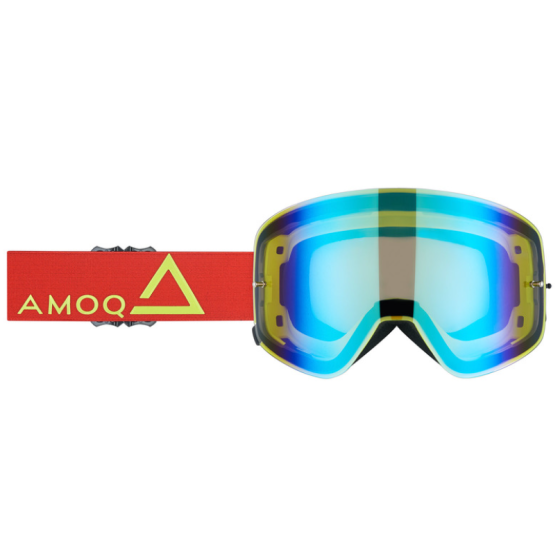 Мотокрос очила AMOQ MX Goggles Vision Magnetic Red-HiVis - Gold Mirror