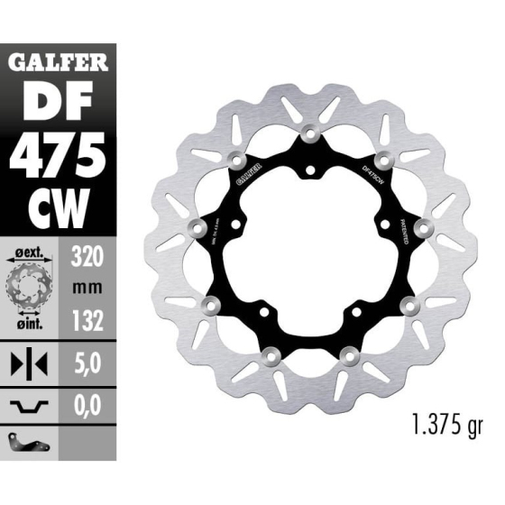 Плаващ преден спирачен диск Galfer WAVE FLOATING COMPLETE (C.ALU.) 320x5mm DF475CW
