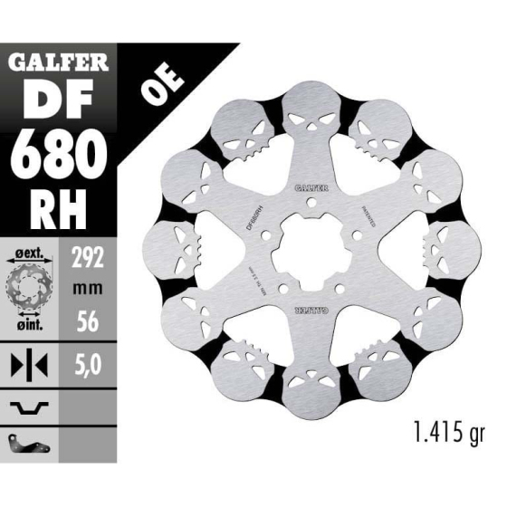 Преден спирачен диск Galfer WAVE SKULL DESIGN FIXED 292x5mm DF680RH