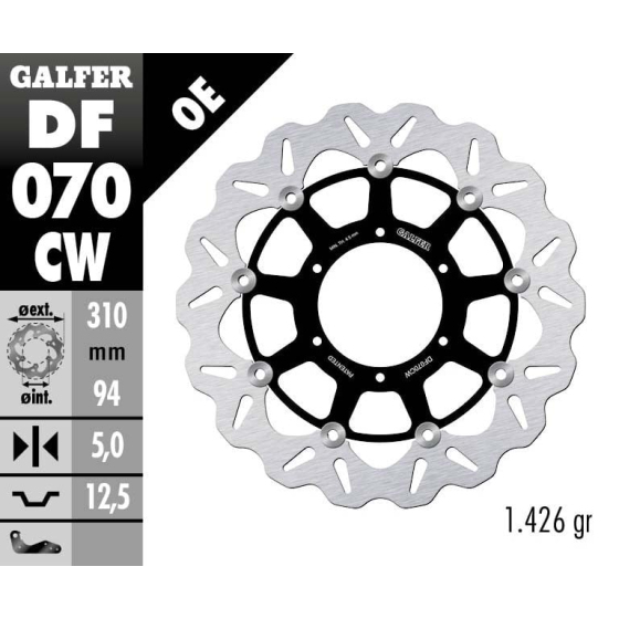 Плаващ преден спирачен диск Galfer WAVE FLOATING COMPLETE (C. ALU.) 310x5mm DF070CW