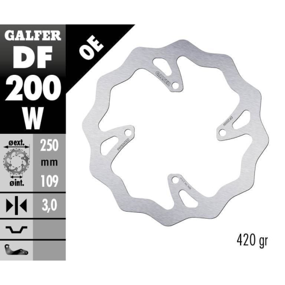 Преден спирачен диск Galfer WAVE FIXED 250x3mm DF200W