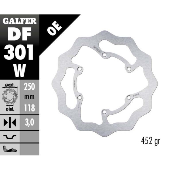 Преден спирачен диск Galfer WAVE FIXED 250x3mm DF301W