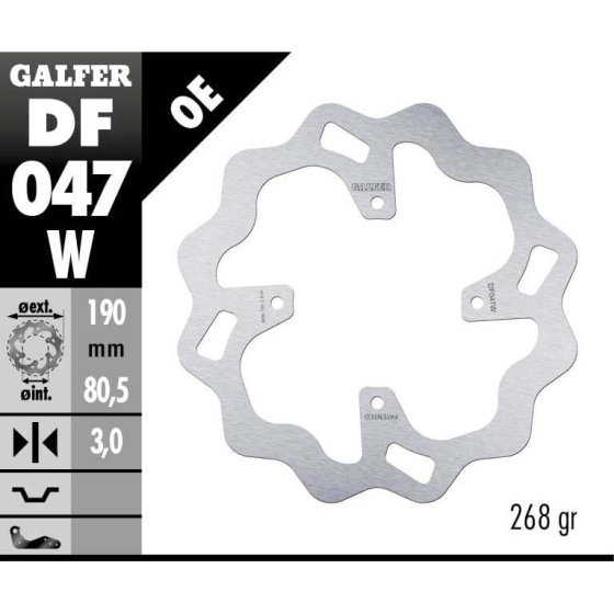 Заден спирачен диск Galfer WAVE FIXED DISC WAVE FIXED 190x3mm DF047W