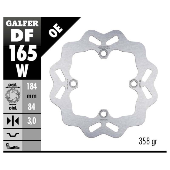 Заден спирачен диск Galfer WAVE FIXED DISC WAVE FIXED 184x3mm DF165W