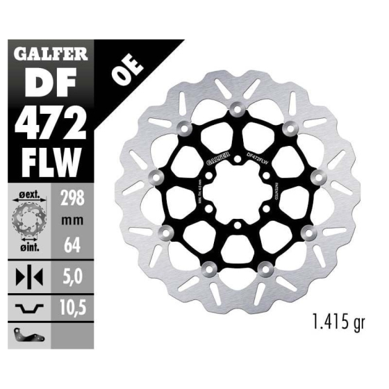 Плаващ преден/заден спирачен диск Galfer WAVE FLOATING (C. STEEL) 298x5mm DF472FLW