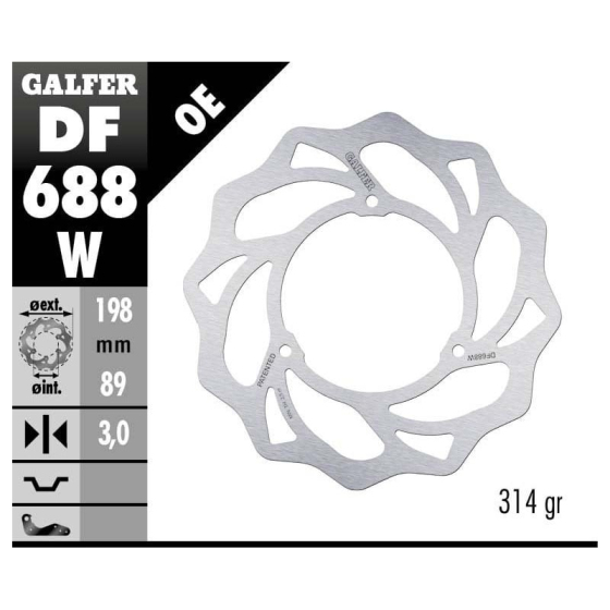 Преден спирачен диск Galfer WAVE FIXED DISC WAVE FIXED 198x3mm DF688W