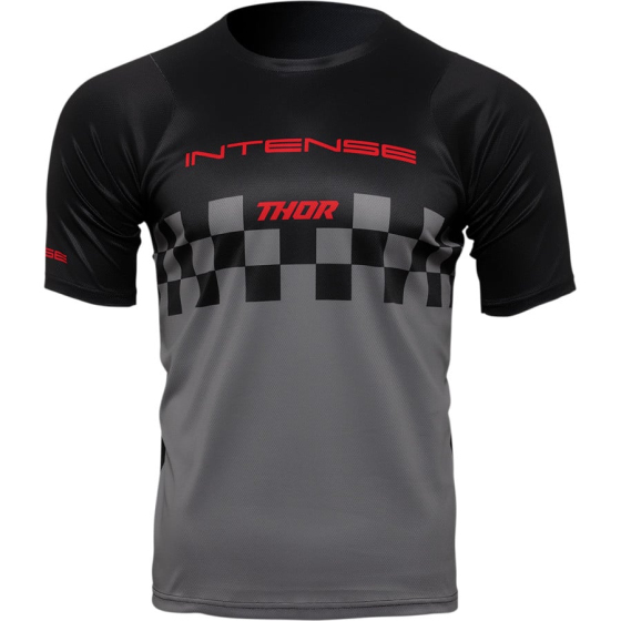 Вело джърси THOR INTENSE ASSIST CHEX SHORT SLEEVE BLACK/GRAY