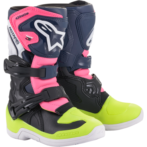 Детски мотокрос ботуши Alpinestars TECH Tech 3S Black, Dark Blue, Fluorescent Pink