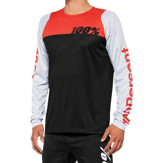 Вело джърси 100% R-CORE LS BLACK/WHITE/RED