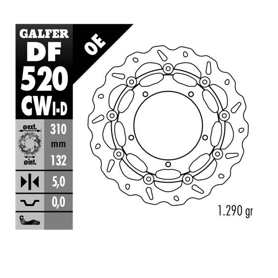 Плаващ заден спирачен диск Galfer WAVE DISC FLOATING COMPLETE LEFT 310X5MM DF520CWI