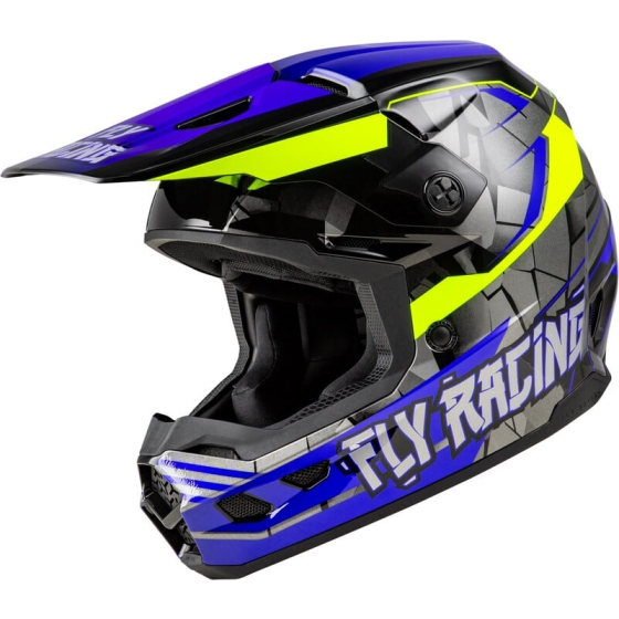 Детска крос каска FLY RACING Kinetic Scorched - Blue/Grey/Hi-Vis 2025