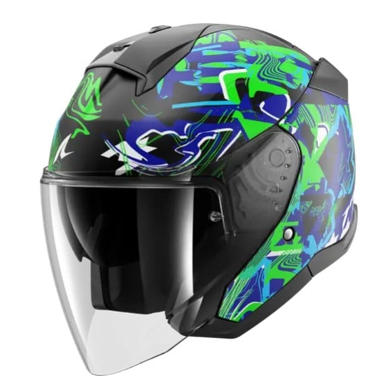 Каска за скутер SHARK SKWAL JET PRANZ Mat Black/Green/Blue