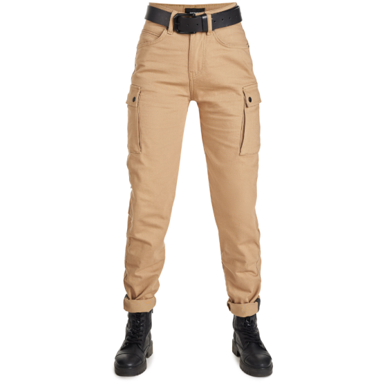 Дамски мото дънки PANDO MOTO MILA CARGO BEIGE - Chino Style Cordura®